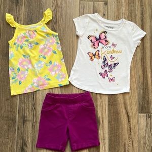 Oshkosh Yellow Floral tank top, butterfly top, and shorts